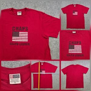 VTG 90s Y2K Chaps Ralph Lauren T Shirt Mens Medium Red American Flag USA Graphic